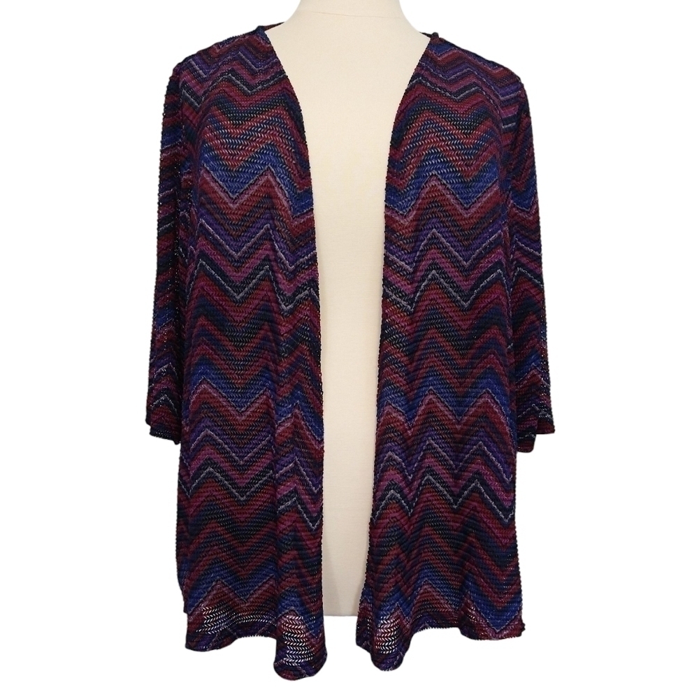 Catherines Multicolor Chevron Open Knit Open Front Kimono Cardigan Lightweight